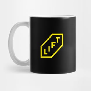 LIFT word mark composition in yellow color showing scaling and growth Mug